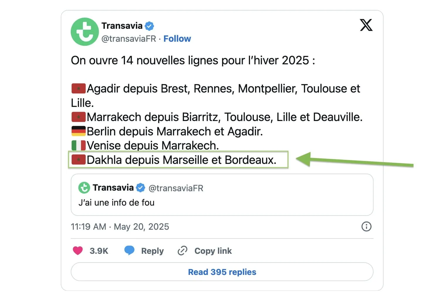 Dakhla depuis Marseille et Bordeaux via Transavia