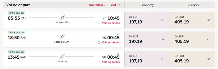 vol entre Marrakech et Dakhla via Royal Air Maroc