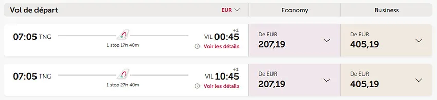 vol entre Tanger et Dakhla via Royal Air Maroc