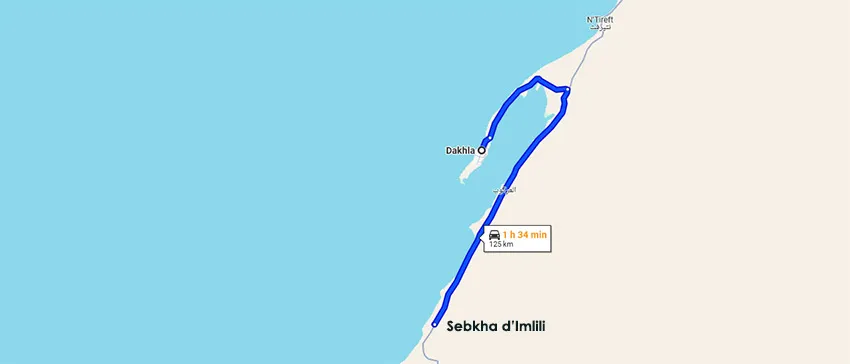 Itinéraire Dakhla vers Sebkha d'Imlili